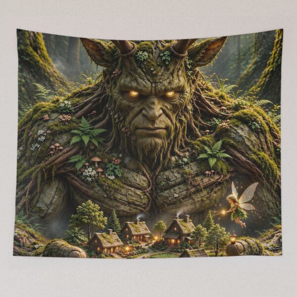 Item preview, Enchanted Forest Guardian and Fairy Village – Mystical Nature Spirit Fantasy Artwork designed and sold by DrakariArt.