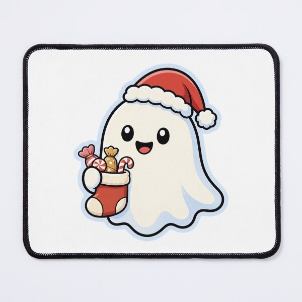 Item preview, Cute Ghost Wearing Santa Hat and Holding Christmas Stocking – Funny Holiday Character designed and sold by Confuzz1ed.