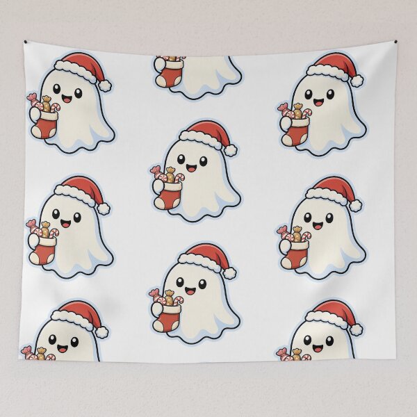 Item preview, Cute Ghost Wearing Santa Hat and Holding Christmas Stocking – Funny Holiday Character designed and sold by Confuzz1ed.