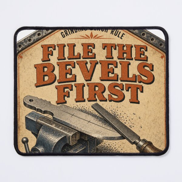 Item preview, File The Bevels First – Knifemaking Grinding Bench Tool Catalog Sign designed and sold by BoosterShop.