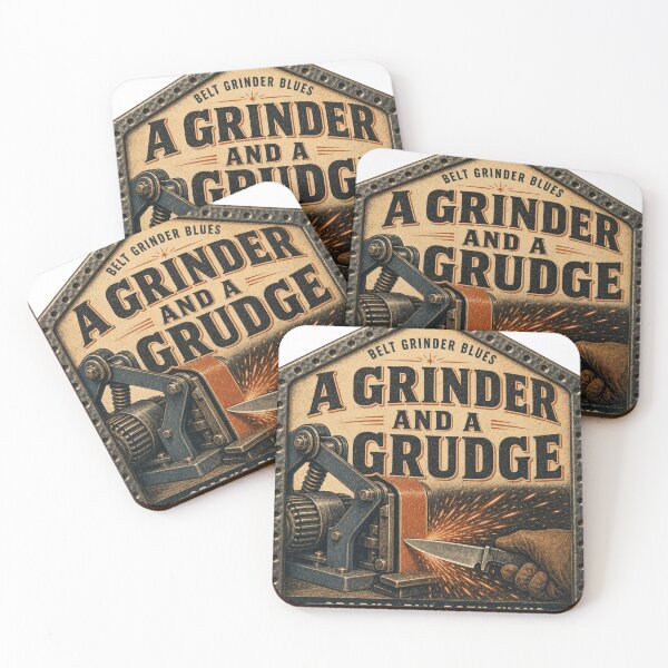 Artikelvorschau, A Grinder And A Grudge – Lustiger Bandschleifer Messermacher Werkzeugkatalog entworfen und verkauft von BoosterShop.
