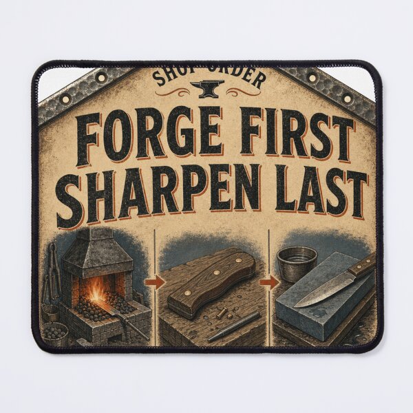 Item preview, Forge First Sharpen Last – Knifemaking Process Handle Tool Catalog Sign designed and sold by BoosterShop.