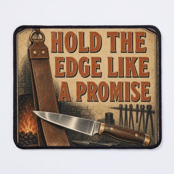 Item preview, Hold The Edge Like A Promise – Knife Edge Care Polish Tool Catalog Sign designed and sold by BoosterShop.