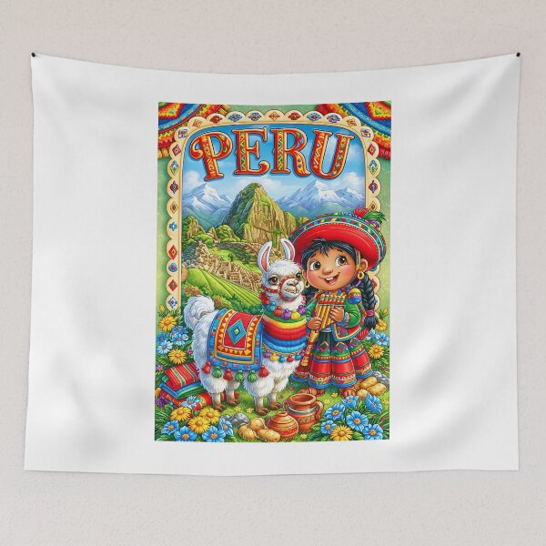 Item preview, Vibrant Peruvian Scene Featuring Child and Llama designed and sold by Artessie.