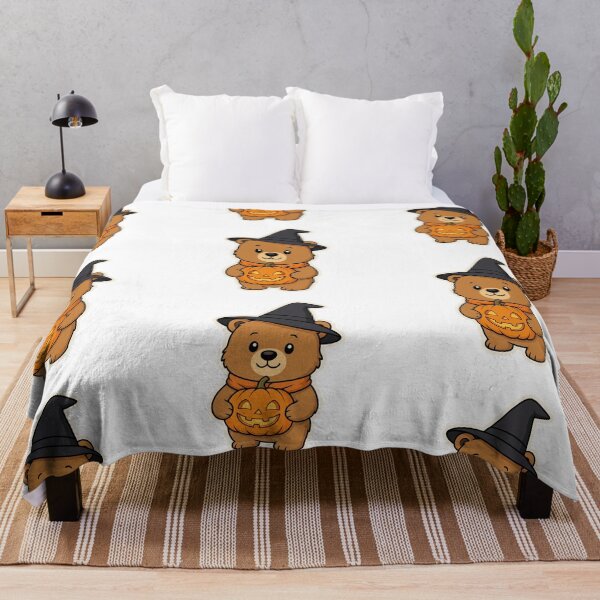 Item preview, Cute Bear Holding Jack-O-Lantern – Cozy Halloween Woodland Animal Character designed and sold by Confuzz1ed.
