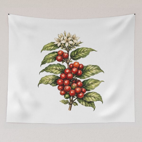 Item preview, Botanical illustration of a coffee plant with cherries and beans designed and sold by homydesign.