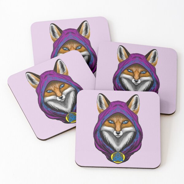 Aperçu de l'œuvre Portrait de renard roux mage violet mystique avec des runes bleues créée et vendue par URSM.