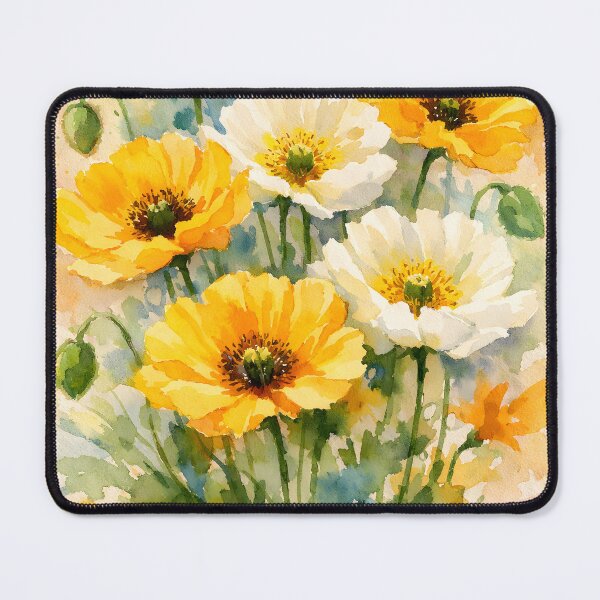 Item preview, Watercolor painting of yellow and white poppies designed and sold by homydesign.