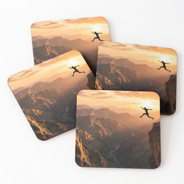 Item preview, A bold adventurer leaping across a deep canyon chasm at sunset designed and sold by homydesign.