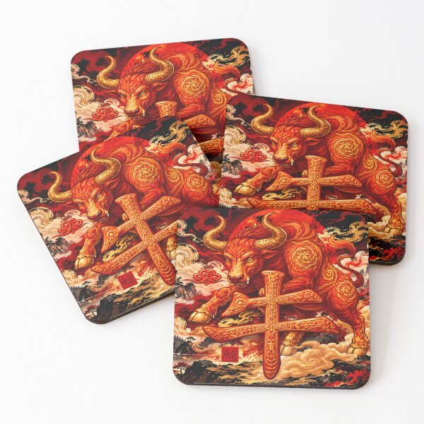Item preview, Year of the Ox Chinese Zodiac Fire Bull Art designed and sold by Fei Long Design Hub.