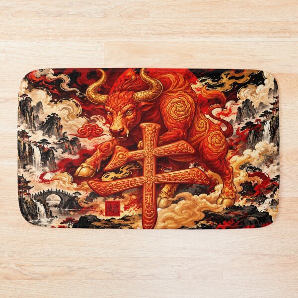 Item preview, Year of the Ox Chinese Zodiac Fire Bull Art designed and sold by Fei Long Design Hub.