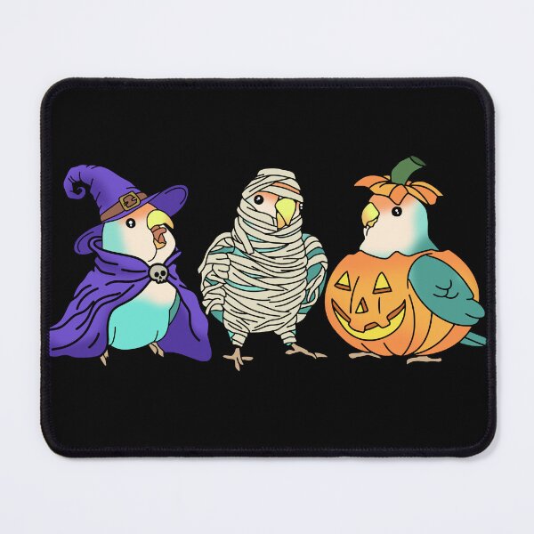 Item preview, Halloween parrot Dutch Blue Lovebird Dressed like Pumpkin Mummy Witch Birb designed and sold by FandomizedRose.