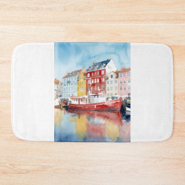 Artikelvorschau, Nyhavn, Rotes Hausboot und Spiegelung entworfen und verkauft von caracatita75.