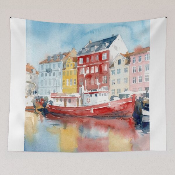 Artikelvorschau, Nyhavn, Rotes Hausboot und Spiegelung entworfen und verkauft von caracatita75.