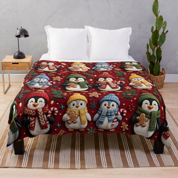 Item preview, Cute Christmas Penguins Holiday Winter Knit Pattern designed and sold by  One City Two Children Studio.