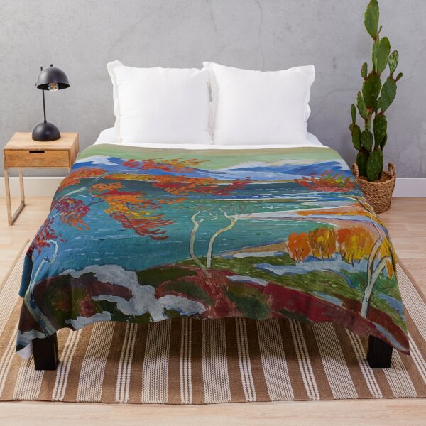 Artikelvorschau, The Ides of March stormy colorful foliage alpine lake landscape painting by Leander Engstrom entworfen und verkauft von Jéanpaul Ferro.