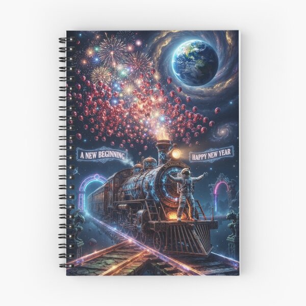 Item preview, Happy New Year 2027 Cosmic Train & Astronaut Space Art | Pop Surrealism designed and sold by Rain-Road.