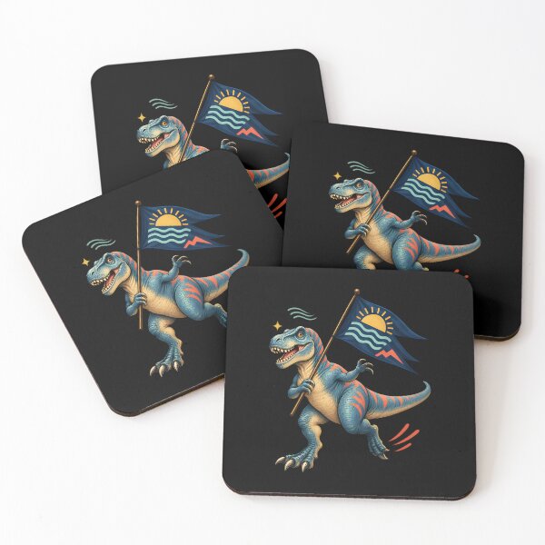 Item preview, Coastal Raptor Adventure Flag – Colorful Prehistoric Dinosaur Art designed and sold by jonathanburger.