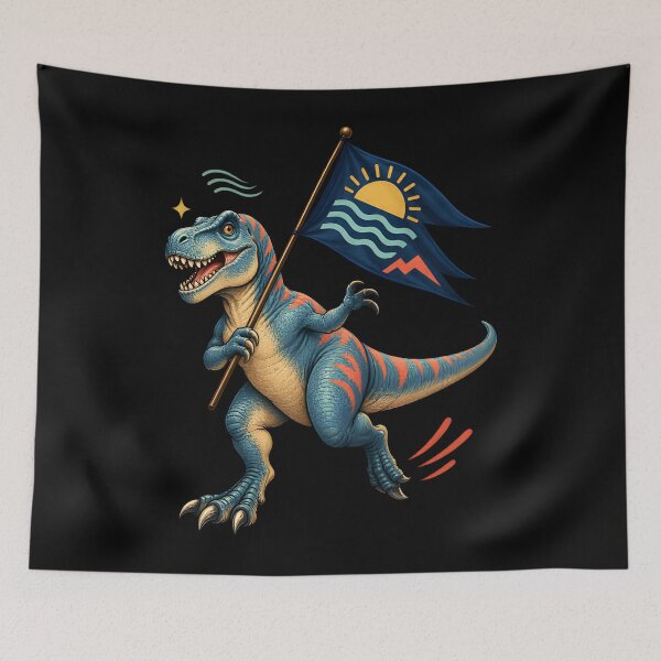 Item preview, Coastal Raptor Adventure Flag – Colorful Prehistoric Dinosaur Art designed and sold by jonathanburger.
