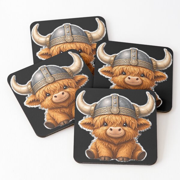 Item preview, Cute Fluffy Highland Cow Viking Helmet designed and sold by ValhallaHub.