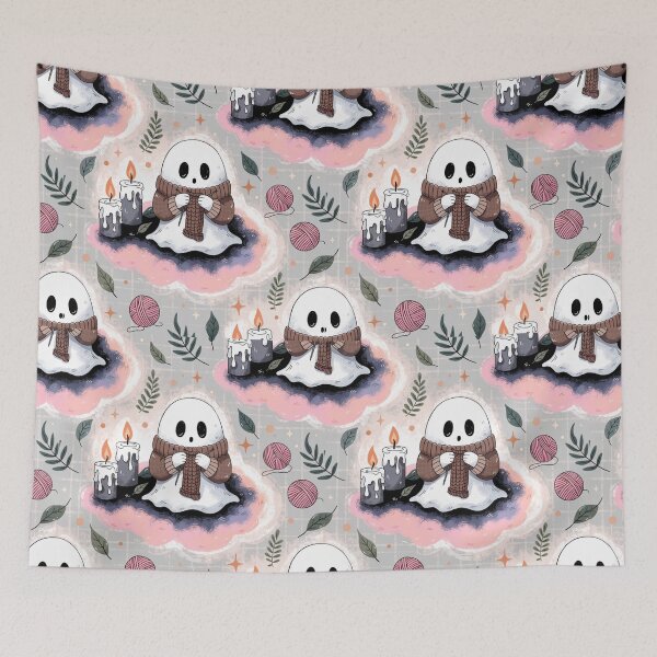 Item preview, Gothic Ghosts Candles and Roses Halloween Pattern designed and sold by Camel & Quirk.