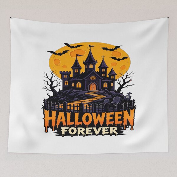 Item preview, Halloween Forever Haunted Castle Moon Bats Art designed and sold by Custom Crest.