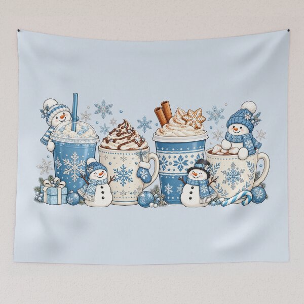 Item preview, Winter Hot Cocoa and Snowman, Cozy Christmas Drinks, Blue Holiday Beverage Illustration, Coffee Lover Gift, Festive Cafe Aesthetic designed and sold by Quiajia.