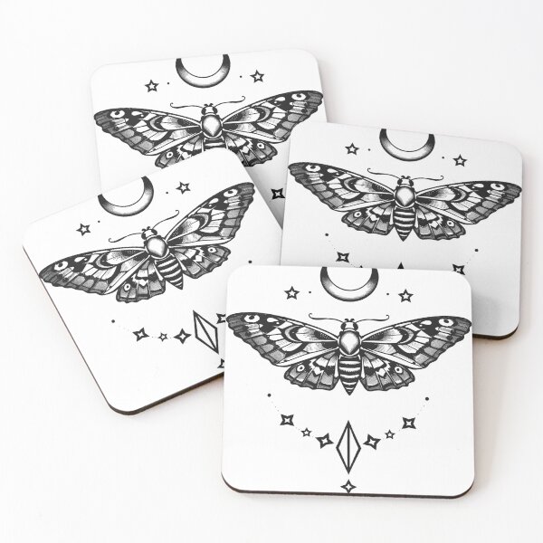 Item preview, Blackwork Moth and Crescent Moon Design designed and sold by AtelierEmotion.