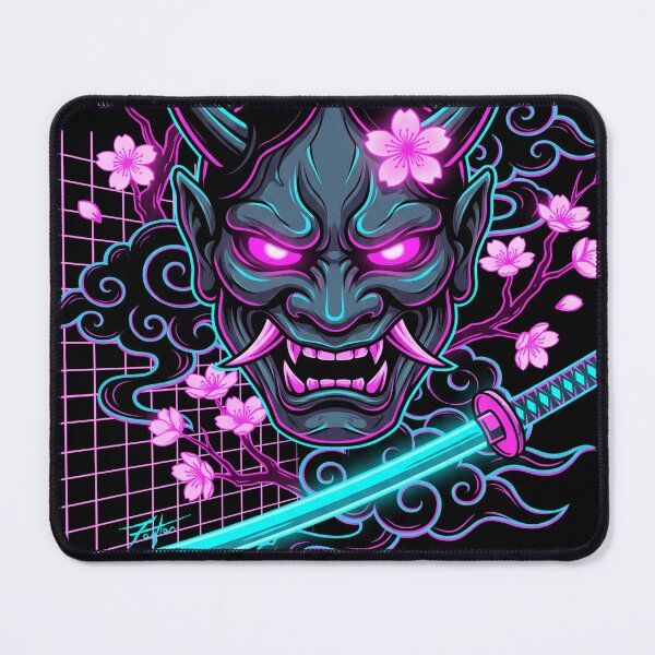 Item preview, Oni Samurai cyberpunk in Japanese neon vaporwave aesthetic designed and sold by TheOtakuPlanet.