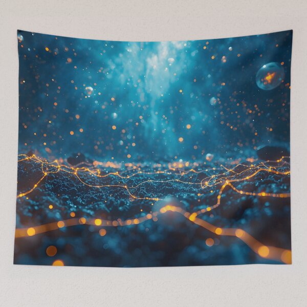 Item preview, Glowing Gold Synapses In Cyan Spore Ocean designed and sold by monkeybusiness.pt.