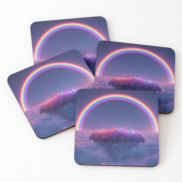Item preview, Floating Island Under Vibrant Neon Cosmic Rainbow designed and sold by monkeybusiness.pt.