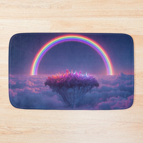Item preview, Floating Island Under Vibrant Neon Cosmic Rainbow designed and sold by monkeybusiness.pt.