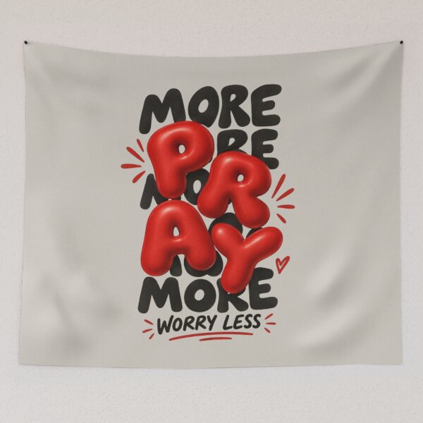 Item preview, More Pray More Worry Less Christian Quote Red Balloon Letters Bold Typography designed and sold by EatPrayLive.