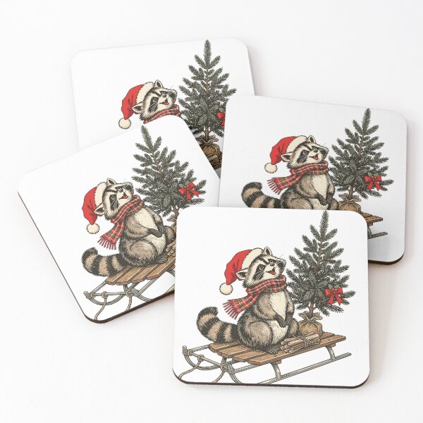 Artikelvorschau, Cute Christmas Raccoon Sitting by Christmas Tree Holiday entworfen und verkauft von JOSUQ.