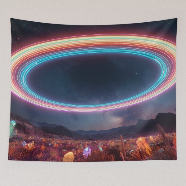 Item preview, Glowing Neon Halo Over Vibrant Crystalline Landscape designed and sold by monkeybusiness.pt.