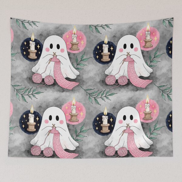 Item preview, Cozy Ghosts with Candles and Scarves Halloween Pattern designed and sold by Camel & Quirk.