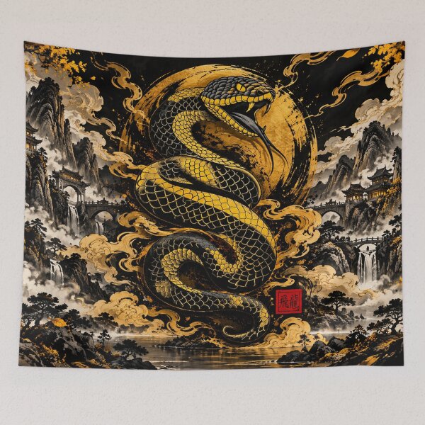 Item preview, Golden Serpent Temple Kingdom Asian Fantasy Art designed and sold by Fei Long Design Hub.