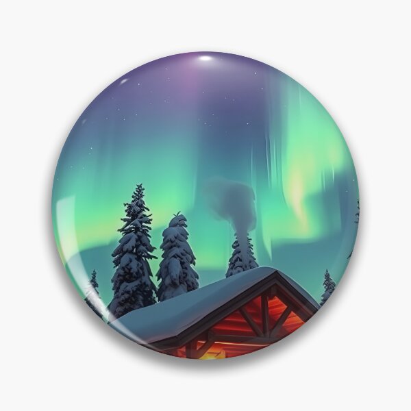 Item preview, Northern Lights over a Snowy Cabin designed and sold by AtelierEmotion.