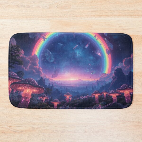 Item preview, Bioluminescent Mushroom Forest Under Cosmic Rainbow designed and sold by monkeybusiness.pt.