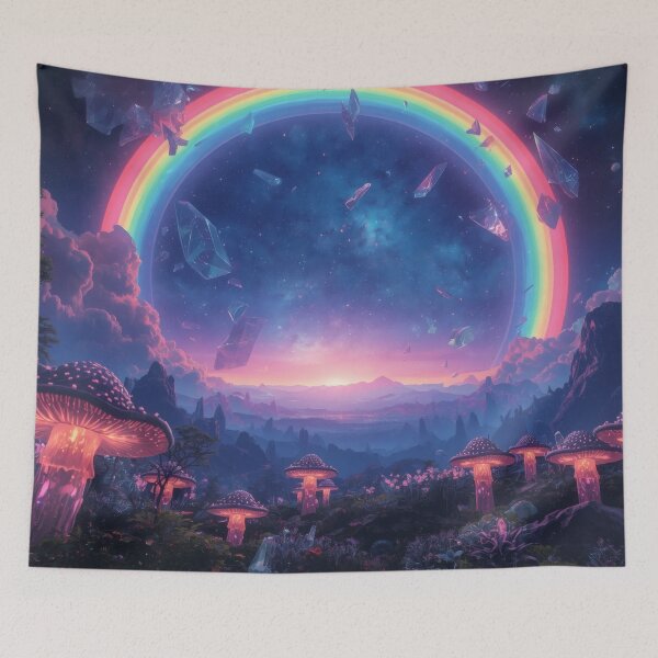 Item preview, Bioluminescent Mushroom Forest Under Cosmic Rainbow designed and sold by monkeybusiness.pt.
