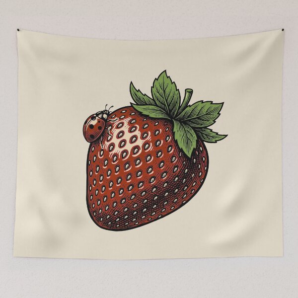 Item preview, Grabado antiguo de mariquita y fresa designed and sold by Rariks.