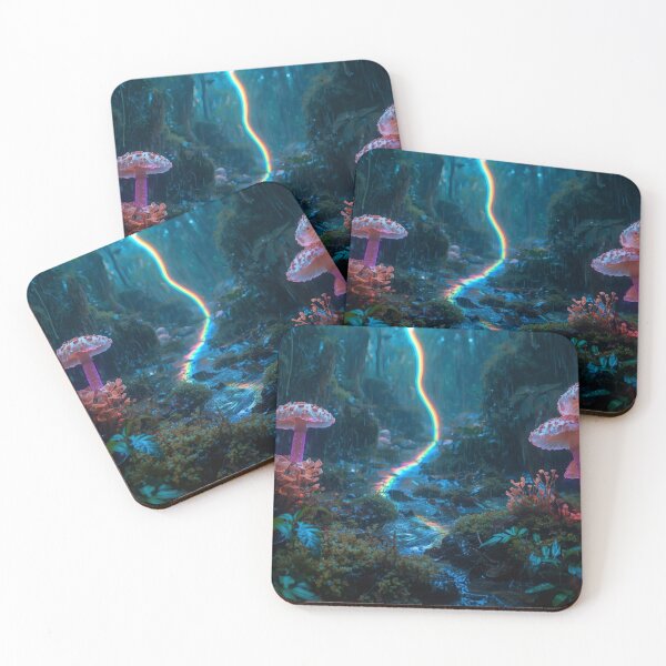 Item preview, Glowing Mushrooms Beside Neon Rainbow Stream designed and sold by monkeybusiness.pt.