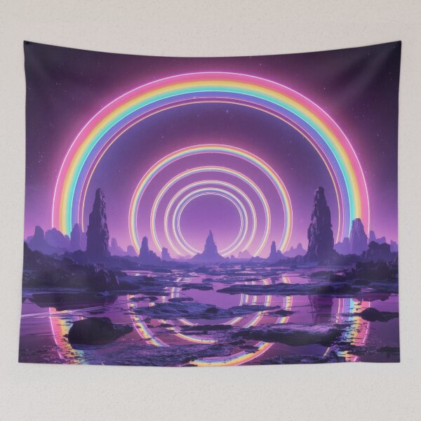 Item preview, Concentric Neon Rainbow Arches Over Alien Planet designed and sold by monkeybusiness.pt.