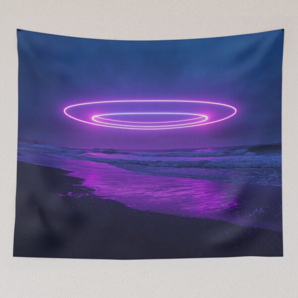 Item preview, Glowing Purple Neon Ring Over Ocean Waves designed and sold by monkeybusiness.pt.
