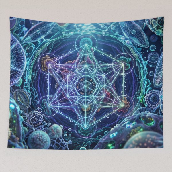 Item preview, Sacred Geometry Metatron Cube In Aquatic Microcosm designed and sold by monkeybusiness.pt.