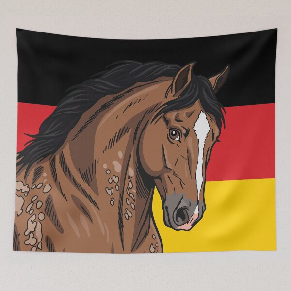 Item preview, The head of the Aegidienberg horse in front of the German flag designed and sold by Cheval-de-coeur.