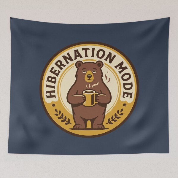 Item preview, Vintage Hibernation Mode Badge with Coffee Bear designed and sold by Rariks.