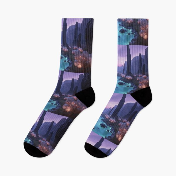 Item preview, Bioluminescent Alien Oasis River Under Purple Sky designed and sold by monkeybusiness.pt.
