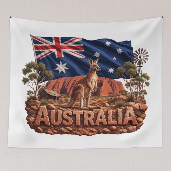 Item preview, Australia Heritage – Kangaroo & Outback Emblem designed and sold by FlagX.