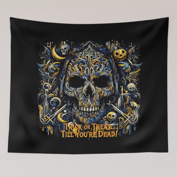 Item preview, Halloween Skull – Ornate Gothic Blue & Gold Design designed and sold by Cabrasco.